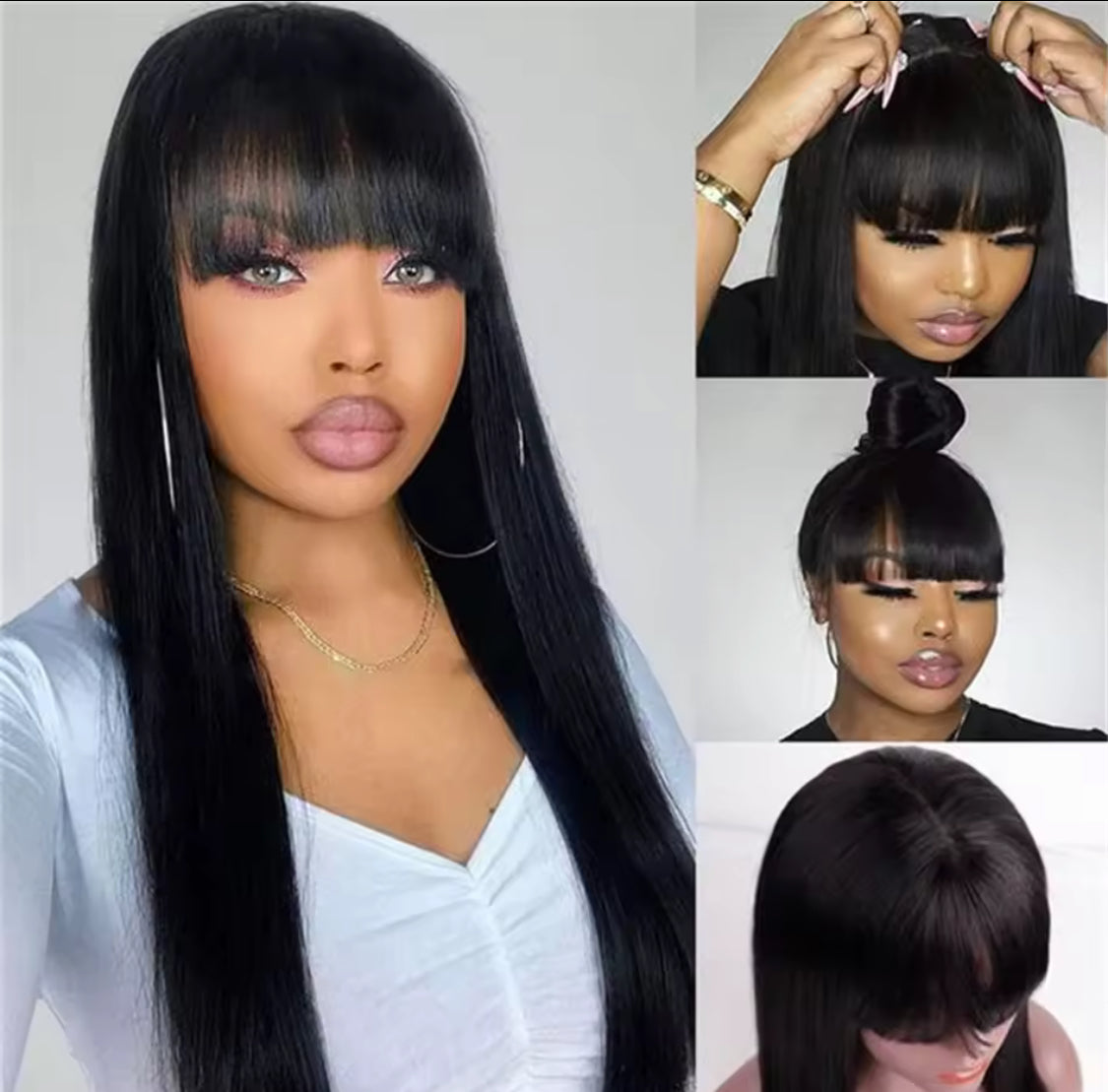 Brazilian hair Silky Straight Wig Human Hair Full Machine Made 100% Human Hair Wigs With Bangs Brazilian hair