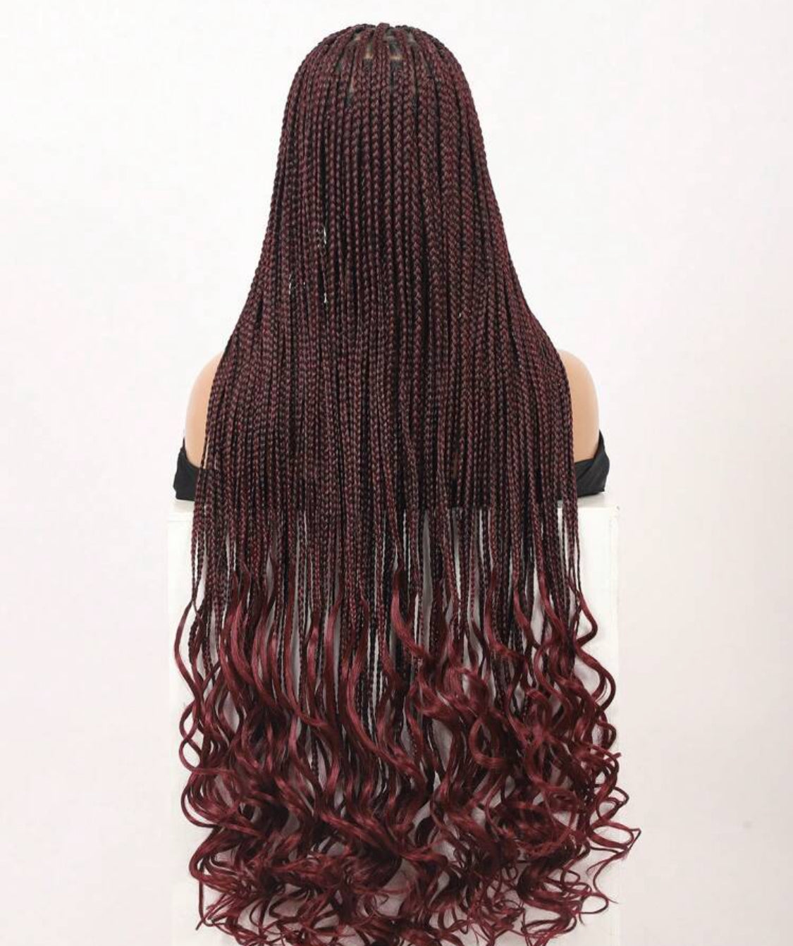 Red Ombre  Lace Front Knotless Synthetic Wigs Box Braided Wigs With Baby Hair Long Braids Wig With Curls Ends