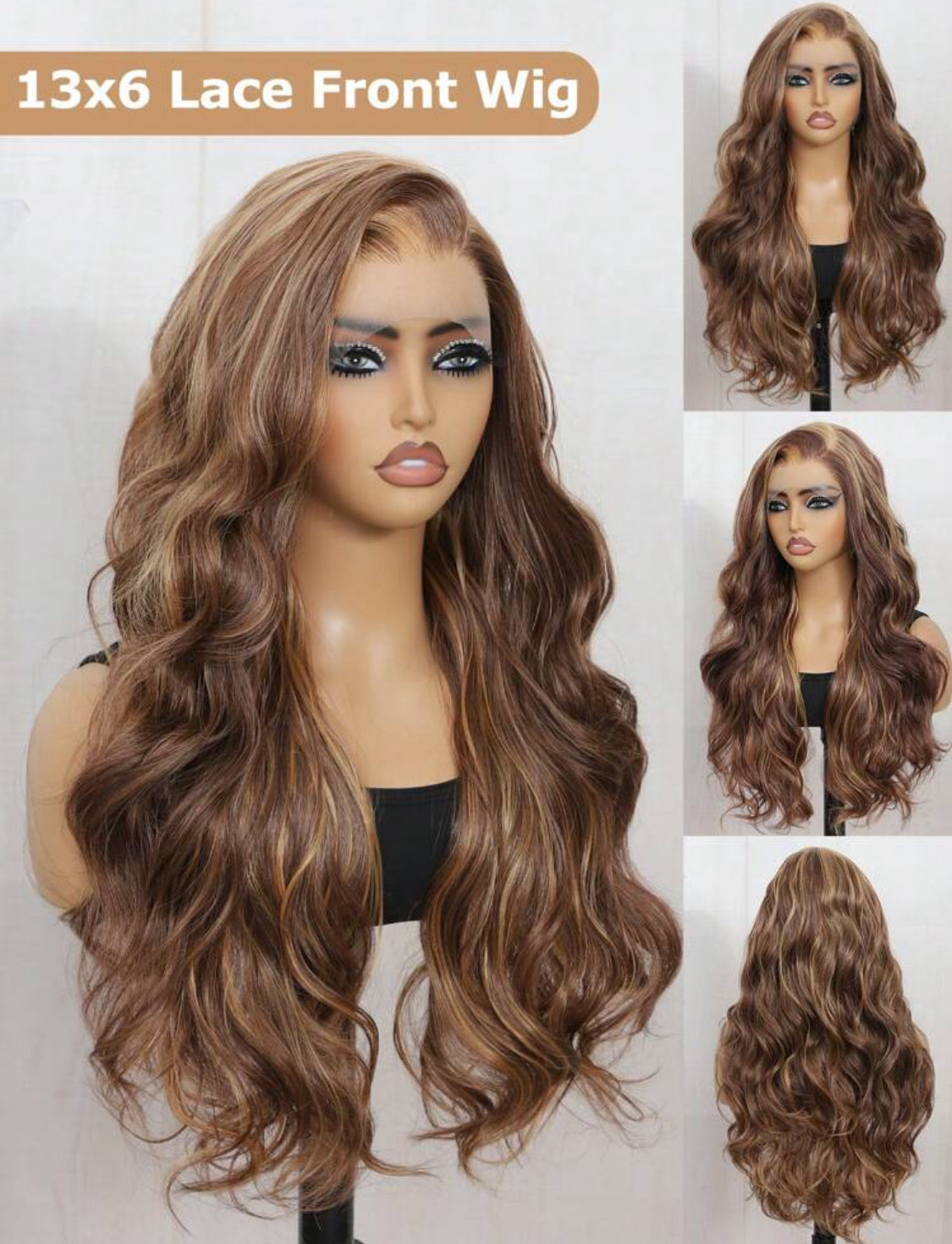 24 Inches  Luxury Synthetic Heat Resistant 13x6 Long Body Wavy Hair Pre-Plucked Hairline Synthetic HD Lace Front Wigs Natural Hairline High Quality Synthetic wig