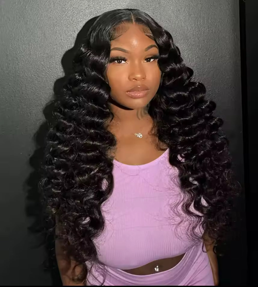 Glueless lace frontal Wig Human Hair Ready to Wear Loose Deep Wave Pre Cut Lace Closure Wig , 180Density