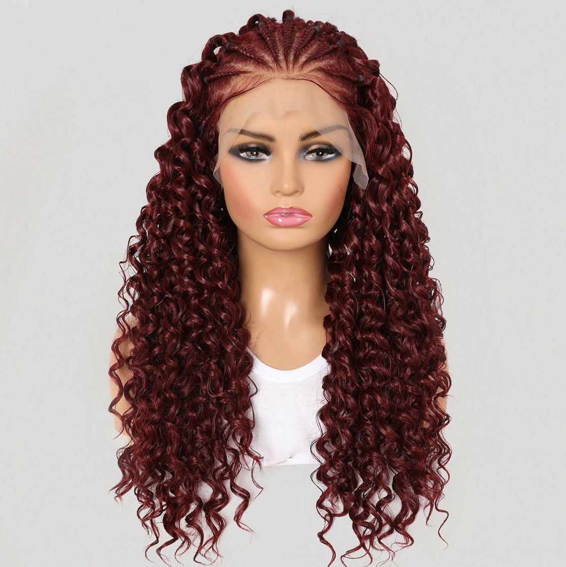 Burdungy Wig 26 Inches Long Synthetic Lace Front Braids Curly Gluless Wigs With Baby Hair Burdungy Wig