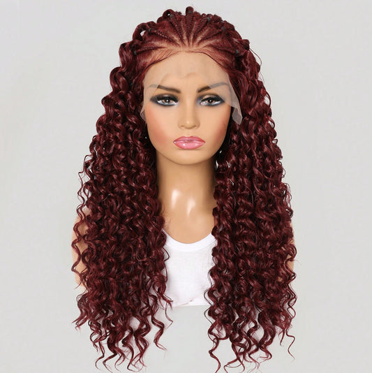 Burdungy Wig 26 Inches Long Synthetic Lace Front Braids Curly Gluless Wigs With Baby Hair Burdungy Wig